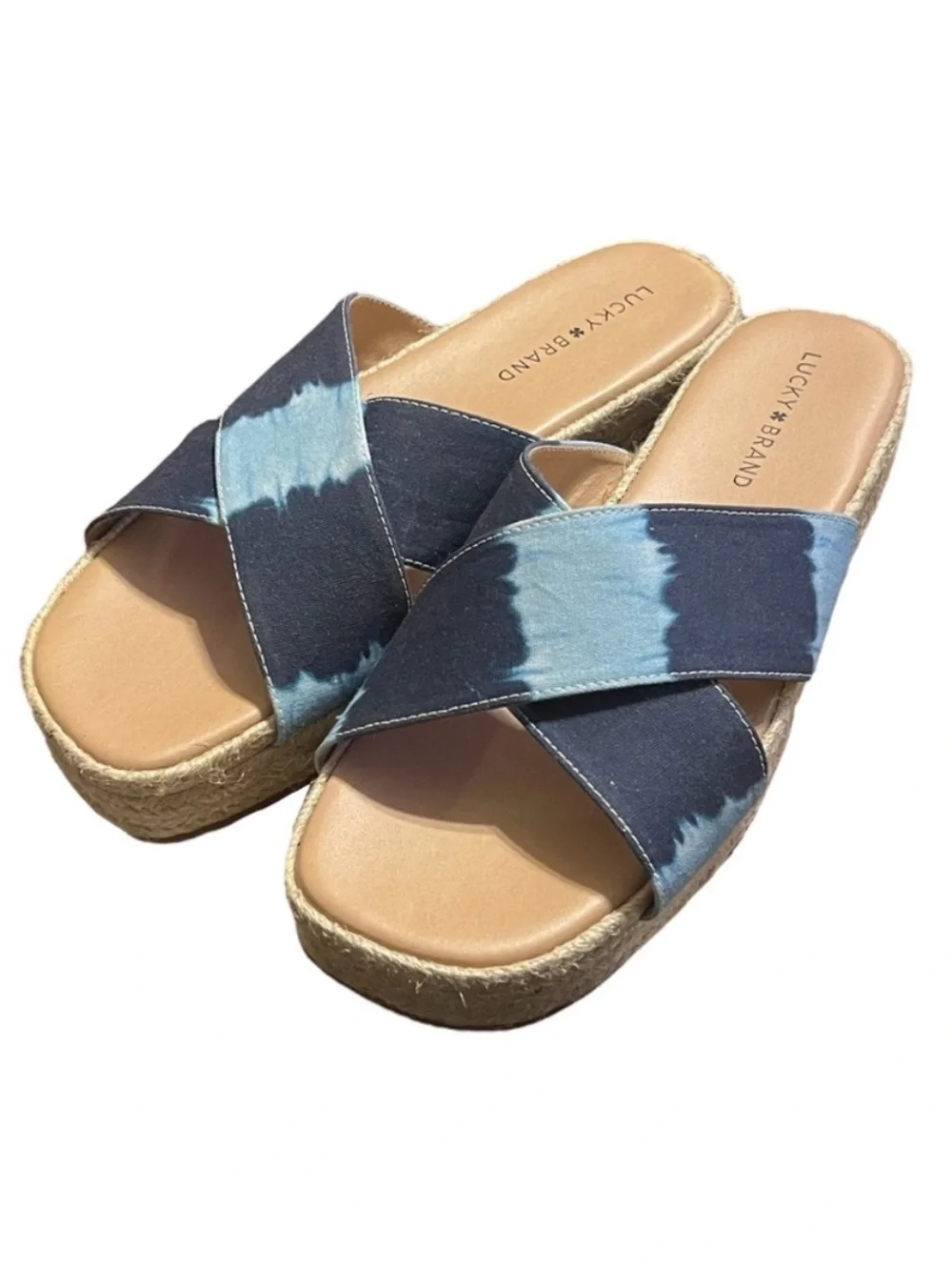 NWT ⛱️Lucky Brand - Blue Gayte Denim Slide Espadrille Sandals - 9.5